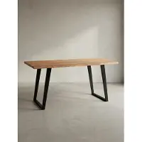 KADIMA DESIGN Massivholz Esstisch mit Baumkante | Esszimmertisch für 8 Personen | Holztisch Industrial Design | U-Form Metallgestell | 180x90 cm Goldbraun | Atoll von