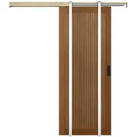 Vente-unique Versenkbare Schiebetür aus MDF und Holz natur dunkel - H 205 x B 63 cm - SANDORA