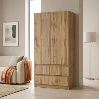 Happy Babies Kleiderschrank Novela, Wotan 2-türig | Moderner Schlafzimmerschrank 90 x 180 x 50 cm | Garderobenschrank für Flur & Kinderzimmer, Geräumig