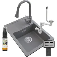 Granitan - Granitspüle - Küchenspüle - 62x44x18 cm - Grau - mit Armatur SNAKE und Siphon und Imprägnierung