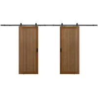 Vente-unique Doppelschiebetür für die Wandmontage aus MDF und Holz natur dunkel - 2 x H 205 x B 73 cm - SANDORA