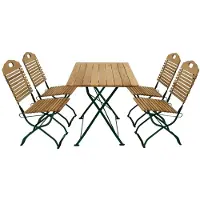 FRG Gartengarnitur 9010F SitzgruppeTisch Stuhl 5-teilig, Flachstahl grün + Robinie, klappbar