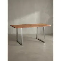 KADIMA DESIGN Massivholz Esstisch | Akazienholz Esszimmertisch mit Baumkante | Küchentisch mit Metallbeinen | Industrial Design | 160x80 cm Goldbraun | Tarn von