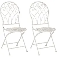 Beliani Gartenstuhl 2er Set Cremeweiß Eisen Französisch Antik-Optik Romantisch Zusammenklappbar Platzsparend Garten Outdoor Terrasse Ausstattung Möbel