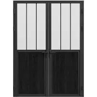 Vente-unique Tür-Set - zwei Flügel - wendbar - Aluminium & Sicherheitsglas mattiert - Industrial Style - 2 x 204 x 83 cm - Schwarz - ERMELO