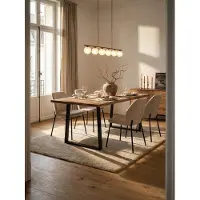 KADIMA DESIGN Esszimmertisch 140x80x76 cm Akazie Massivholz / Metall Esstisch Baumkante, Küchentisch Massiv mit Trapezbeinen in Schwarz, Holztisch Speisetisch Esszimmer Rechteckig