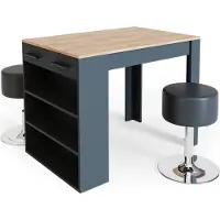 Vicco Esstisch-Set Repose Anthrazit/Goldkraft Eiche 67 x 100 cm mit 2 Hockern, Model 34953