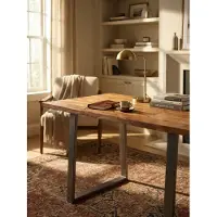 KADIMA DESIGN Schreibtisch 200x100x76 cm Akazie Massivholz / Metall Computertisch Baumkante, Homeoffice Bürotisch Massiv mit Trapezbeinen in Chrom, Holztisch Laptoptisch Arbeitszimmer