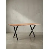 KADIMA DESIGN Computertisch Massivholz | Bürotisch mit Baumkante | Schreibtisch Professional | X-Bein Arbeitstisch | Goldbraun-Schwarz 180x90 cm | KRETA von