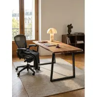 KADIMA DESIGN Schreibtisch 120x60x76 cm Akazie Massivholz / Metall Computertisch Baumkante, Homeoffice Bürotisch Massiv mit Trapezbeinen in Schwarz, Holztisch Laptoptisch Arbeitszimmer