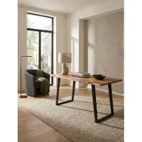 KADIMA DESIGN Schreibtisch 180x90x76 cm Akazie Massivholz / Metall Computertisch Baumkante, Homeoffice Bürotisch Massiv mit U-Beinen in Schwarz, Holztisch Laptoptisch Arbeitszimmer