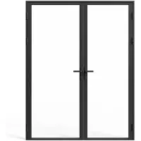 Vente-unique Komplette Tür aus Aluminium und gehärtetem Glas mit 2 Flügeln - 2 x H 204 x B 93 cm - Schwarz - LOXTON