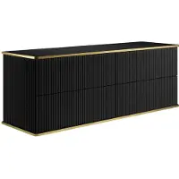 Vente-unique Hängender Waschbeckenunterschrank mit Rillenmuster und goldenem Rand – Schwarz – 150 cm – KELIZA