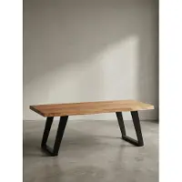 KADIMA DESIGN Couchtisch 120x60x46 cm Akazie Massivholz / Metall Baumkante, Design Wohnzimmertisch Rechteckig, Sofatisch Stubentisch Braun, Kaffeetisch mit schwarzen Beinen in U-Form
