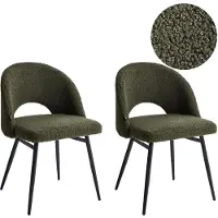 Beliani Esszimmerstuhl 2er Set Dunkelgrün Bouclé Stoffbezug mit Schwarzen Beinen aus Metall Modern Wohnzimmer Esszimmer Küche Ausstattung Möbel