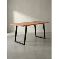 KADIMA DESIGN Massivholz Esstisch mit Baumkante | Esszimmertisch für Familien | Küchentisch Industrial Design | U-Form Metallgestell | 160x80 cm Goldbraun | Atoll von