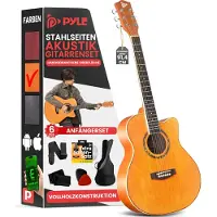 Pyle Akustikgitarren-Set mit Stahlsaiten, 3/4 Juniorgröße, natürliches Lindenholz, mattes Finish, Instrument mit Gigbag, Stimmgerät, extra Saiten