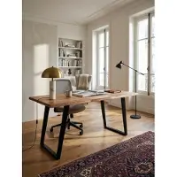 KADIMA DESIGN Schreibtisch 160x80x76 cm Akazie Massivholz / Metall Computertisch Baumkante, Homeoffice Bürotisch Massiv mit U-Beinen in Schwarz, Holztisch Laptoptisch Arbeitszimmer