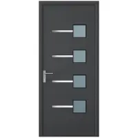 Vente-unique Eingangstür aus anthrazitfarbenem Aluminium H 218 x B 96 cm - links - AMARES