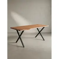 KADIMA DESIGN Computertisch Massivholz | Bürotisch mit Baumkante | Schreibtisch Home Office | X-Bein Arbeitstisch | Goldbraun-Schwarz 160x80 cm | KRETA von