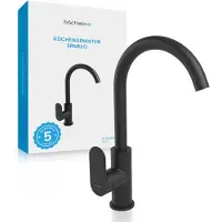 Bächlein Universal Küchenarmatur Matt Schwarz – Spültischarmatur mit 360° schwenkbarem Auslauf, moderner Wasserhahn für die Küche