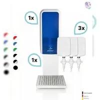 Blanc HYGIENIC SET: Desinfektionsspender SENSOR Blanc Cosmos versch. Farben + Tischständer weiß +3x 1-Liter Hautdesinfektion : Farbe - Blau / Weiß