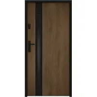Vente-unique Stahl-Volltür und Edelstahl-Tür, Höhe 207 x Breite 100 cm – Rauchglas – Nussbaumoptik und Schwarz – Stärke 55 mm – Rechtsanschlag – BRAGA