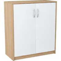 Matkam Kommode 2-türig | H/B/T 85 x 74 x 35 cm | Ein Innenregal aus Holzwerkstoff| Griffe in satinierter Metall-Optik (Sonoma Eiche – Weiß)