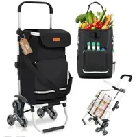 Sekey 3-in-1 Faltbarer Einkaufstrolley Treppensteiger mit Kühlfach und Spanngurt Schwarz