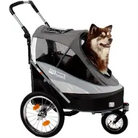 Markenlos Hundeanhänger Fahrrad & Hundebuggy Sporty Trailer Deluxe - 2 in 1 Fahrradanhänger für Hunde - Schwarz/Silber - mit Regenschutz, Deichsel & Fahrradkit, faltbarer Hundewagen