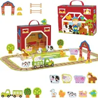 Tooky Toy Holzbauernhof im Koffer, Figuren, Fahrzeuge