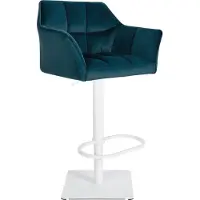 DELUKE Barhocker SIHAR - Samt Grün 64x45x88 cm Weiß | Barstuhl Höhenverstellbar Mit Lehne Drehbar Tresenhocker Tresenstuhl Kneipenhocker Kneipenstuhl