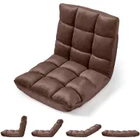 Costway Bodenstuhl mit Verstellbarer Rückenlehne, Bodensessel gepolstert, Bodenkissen faltbar, Meditationsstuhl, Relaxsessel, Thaikissen, Kaffeebraun