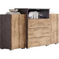 Mirjan 24 Kommode Urban III, Stilvoll Highboard, Modern Wohnzimmer Sideboard (Matera / Kastanien Breslau, ohne Beleuchtung)