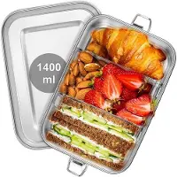 OEM Rustfeste Bentobox mit 2 abnehmbaren Kompartimenten, 1400 ml, für Erwachsene und Kinder, camping- und Reisegepäck, leckstest und dishwasher-sicher