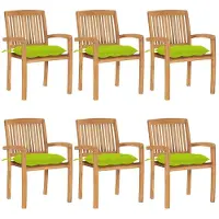 vidaXL Eleganten-Stil Stapelbare Gartenstühle mit Kissen 6er set Massivholz Teak Gartenstühle CHY8117 4parcel