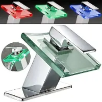 Welikera LED Wasserhahn Temperaturfarbe Kupfer Glas – 3 Farben Blau Grün Rot inkl. 2x 40cm Schläuche | Modernes Design für Waschbecken
