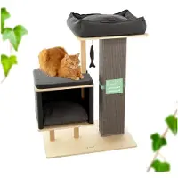 Markenlos Kratzbaum mittel grau | Stabiler Kratzstamm extra hoch und breit | Katzenbett mit Kissen | Katzenhöhle für große Katzen | Modernes Holzdesign