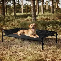 OEM Hundebett für draußen, Hochhundebett, Kühlschattensitz für Hunde, Waschbar und robust, guter Luftaustausch, Schwarz, L, 124,5 x 77,7 x 31 cm