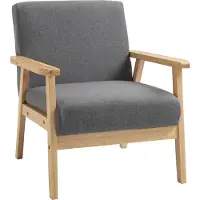 Dopwii Sessel im Skandi-Design, Akzentsessel, Massivholz, Leinenoptik, 64 cm x 70 cm x 72 cm, Grau + Natur