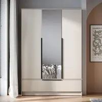 MINIO go for it , modern Kleiderschrank, SPLIT 3D, 134,5 cm, 3 Türen, 1 Schublade, 6 Einlegeböden, 2 Kleiderstangen, mit Spiegel, Kaschmir Farbe