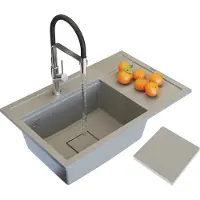 Granitan - Granitspüle - Küchenspüle - 80x50x22 cm - Beige - mit Armatur VASTO und Ablaufblende - Spülbecken