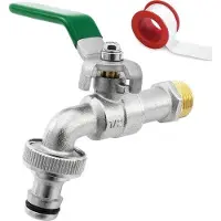 OEM Metallischer Wasserhahn 1/2 Zoll | Wetter- und Korrosionsbeständig + 1 Schraube + eBook | komplett für Regenwannen mit Lieferung.