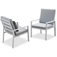 Markenlos 2er Set Gartenstuhl aus Aluminium mit Kissen – wetterfeste Outdoor-Sessel mit 6 cm Sitz- und Rückenkissen, ergonomisch und UV-beständig, für Balkon, Terrasse und Garten, Weiß