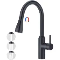 OEM Küchen-Hochdruckarmatur mit 3 Wasserstrahlen, komfortable Duscharmatur mit Ausklappfunktion, Einhandmengkran, Edelstahl-Spülbeckenarmatur, matt schwarz, 360° Drehfunktion