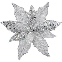 OEM Glanzende Kunststoff Poinsettia Blumen Silber Künstliche Weihnachtsbaum Dekorationen 12 Zoll 30 cm - 4 Stück