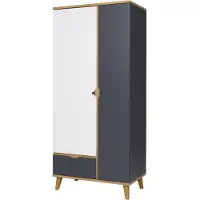 Beautysofa | Drehtürenschrank MORENO, Jugendschrank mit 2 Türen, Schublade und 5 Einlegeböden, Bunt - Eiche Gold/Weiß/Graphit