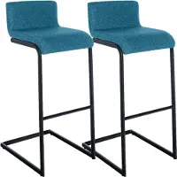 CLP 2er Set Barhocker Newport mit schwarzen Edelstahlgestellen und Fußstützen | Farbe blau Material Stoff