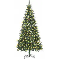 Prolenta Maison Exclusive - Weihnachtsbaum Gefrostet mit Beleuchtung & Zapfen 210 cm
