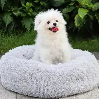 OEM Hundebett für mittelgroße Hunde 70 cm, weiches Plüschkissen, waschbar & antislip, ideal für mittelgroße bis große Hunde und Katzen, grau